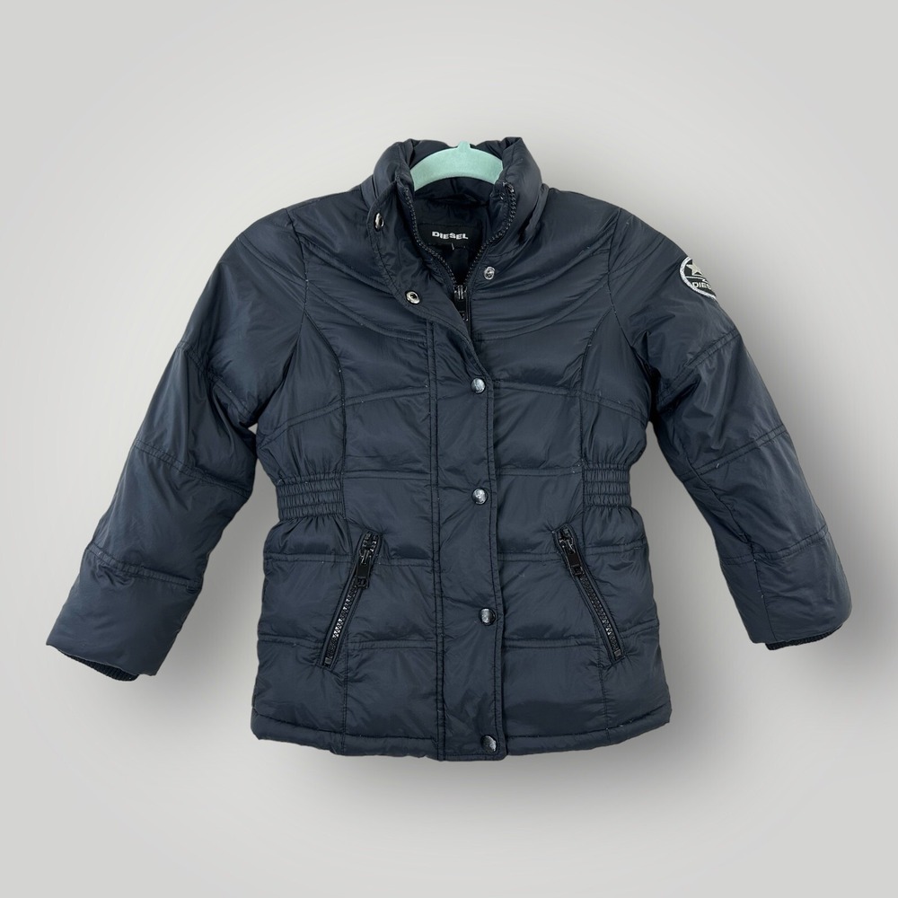 Diesel Down Puffer Coat Jacket Black Boys Sz 5/6 Missing‎ Hood